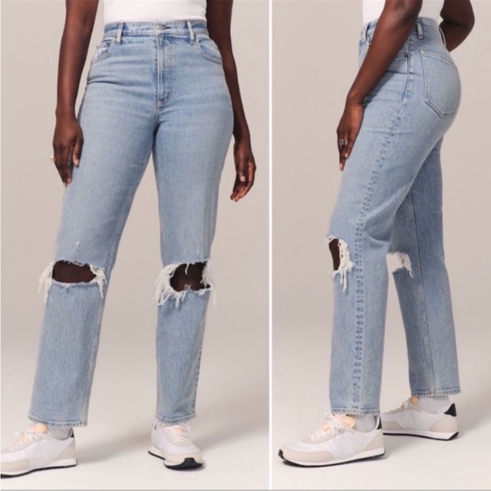 Abercrombie & Fitch 90s Straight Ultra High Rise Distressed Jeans Size 14R